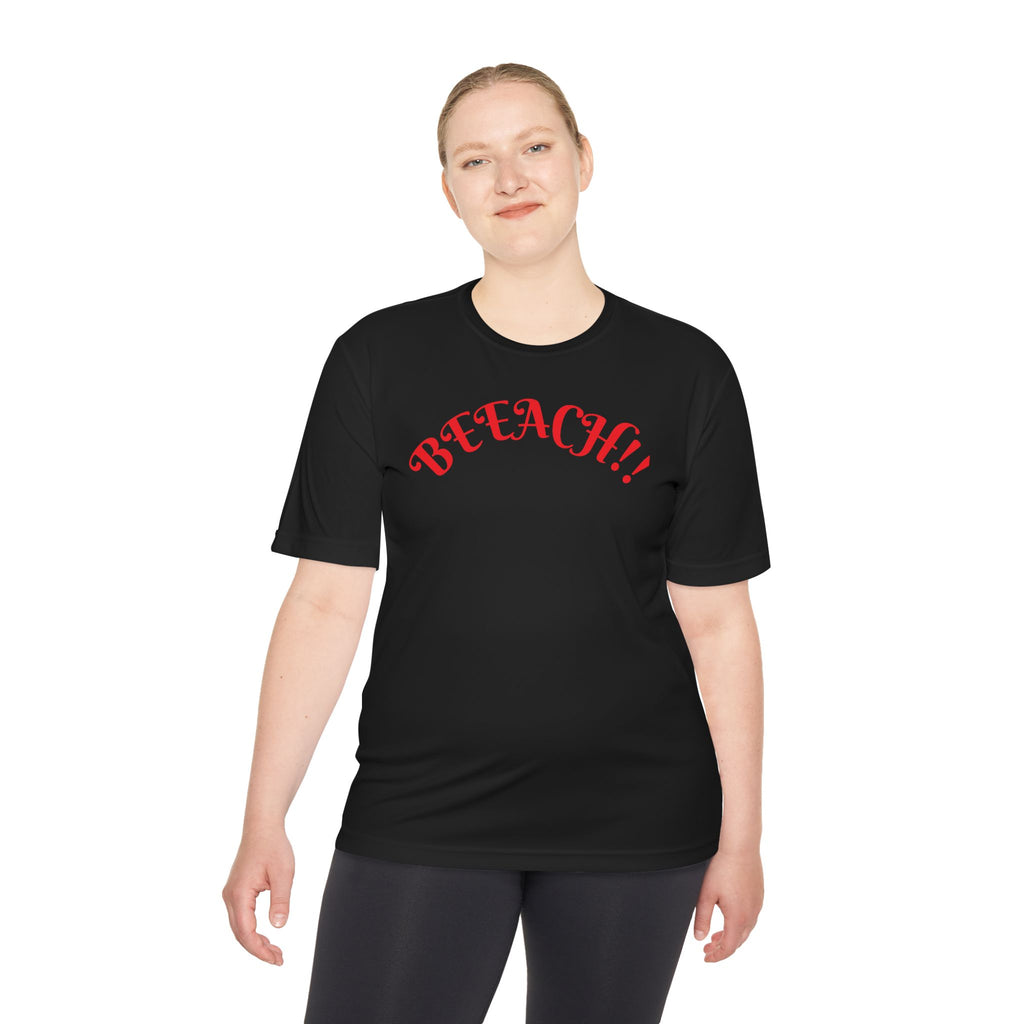 Beach Vibes Moisture-Wicking Tee — 'BEACH!!' Arch Logo