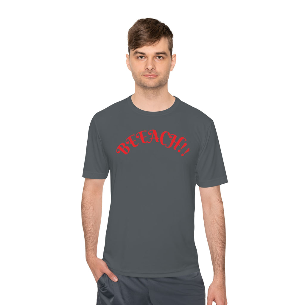 Beach Vibes Moisture-Wicking Tee — 'BEACH!!' Arch Logo