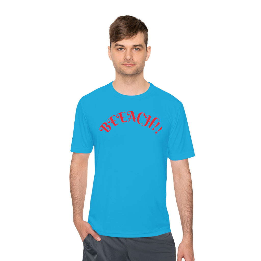 Beach Vibes Moisture-Wicking Tee — 'BEACH!!' Arch Logo