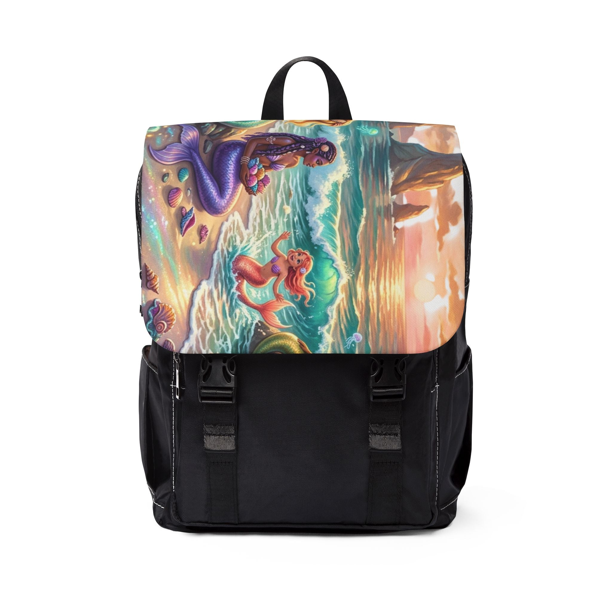 Mermaid Beach Scene Backpack — Colorful Ocean Print Shoulder Bag