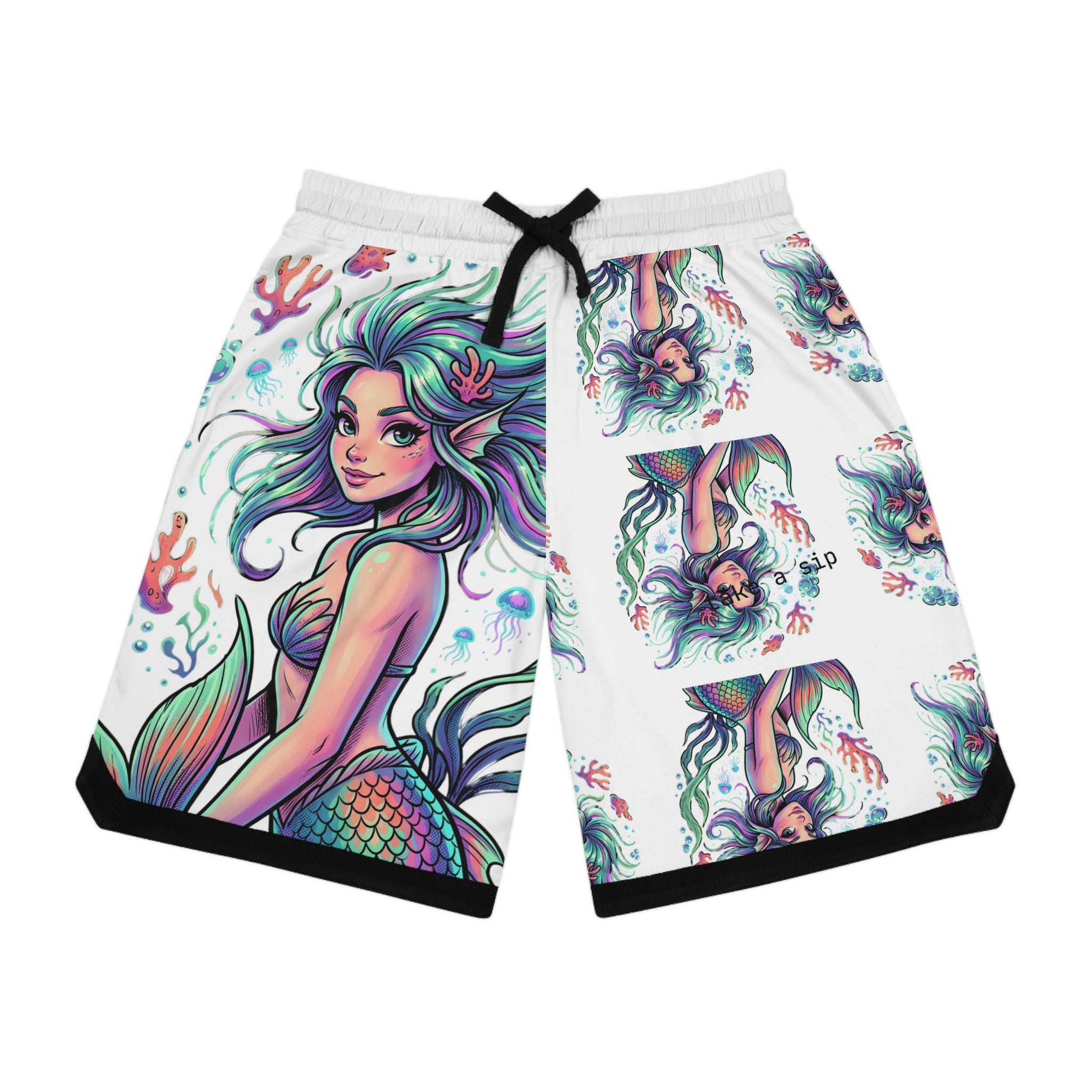 Mermaid Print Basketball Shorts — Colorful All-Over-Print Athletic Shorts