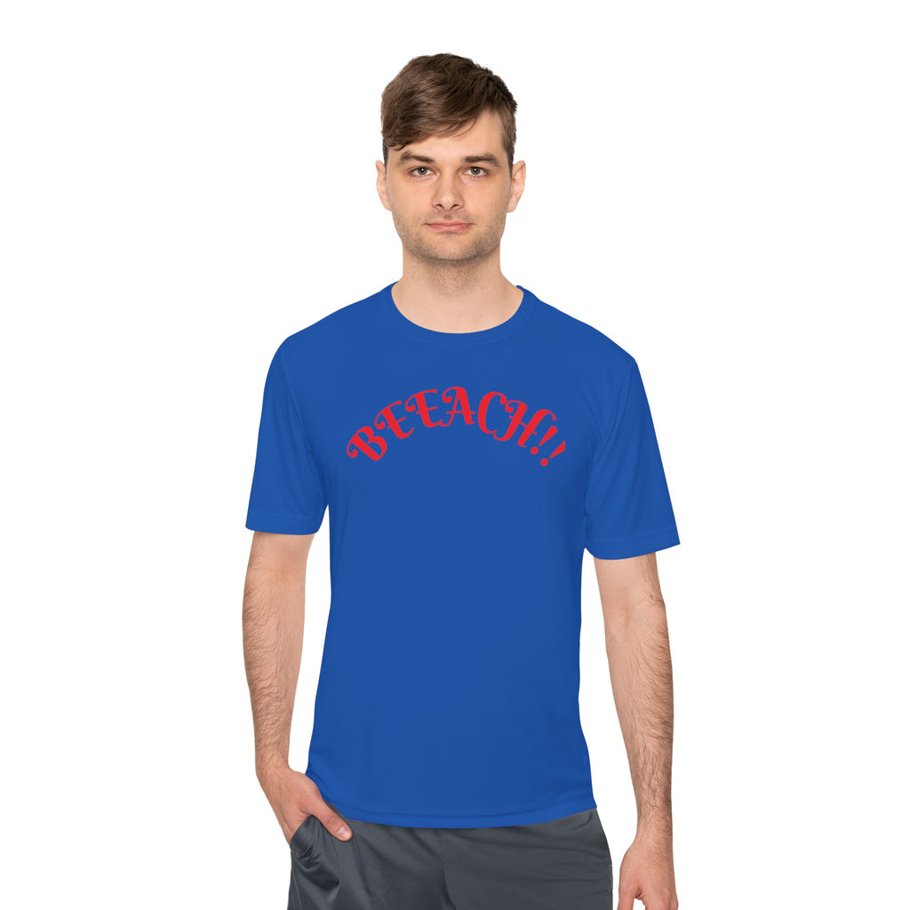 Beach Vibes Moisture-Wicking Tee — 'BEACH!!' Arch Logo