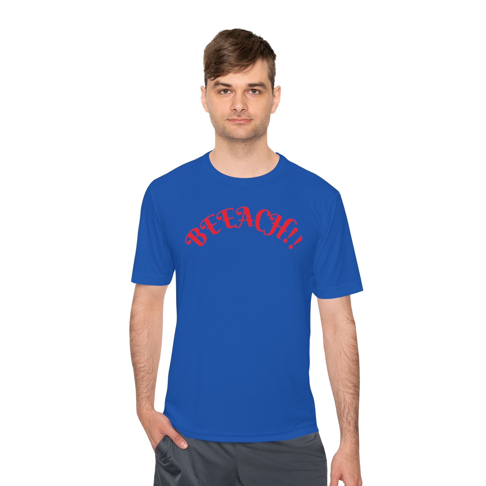 Beach Vibes Moisture-Wicking Tee — 'BEACH!!' Arch Logo