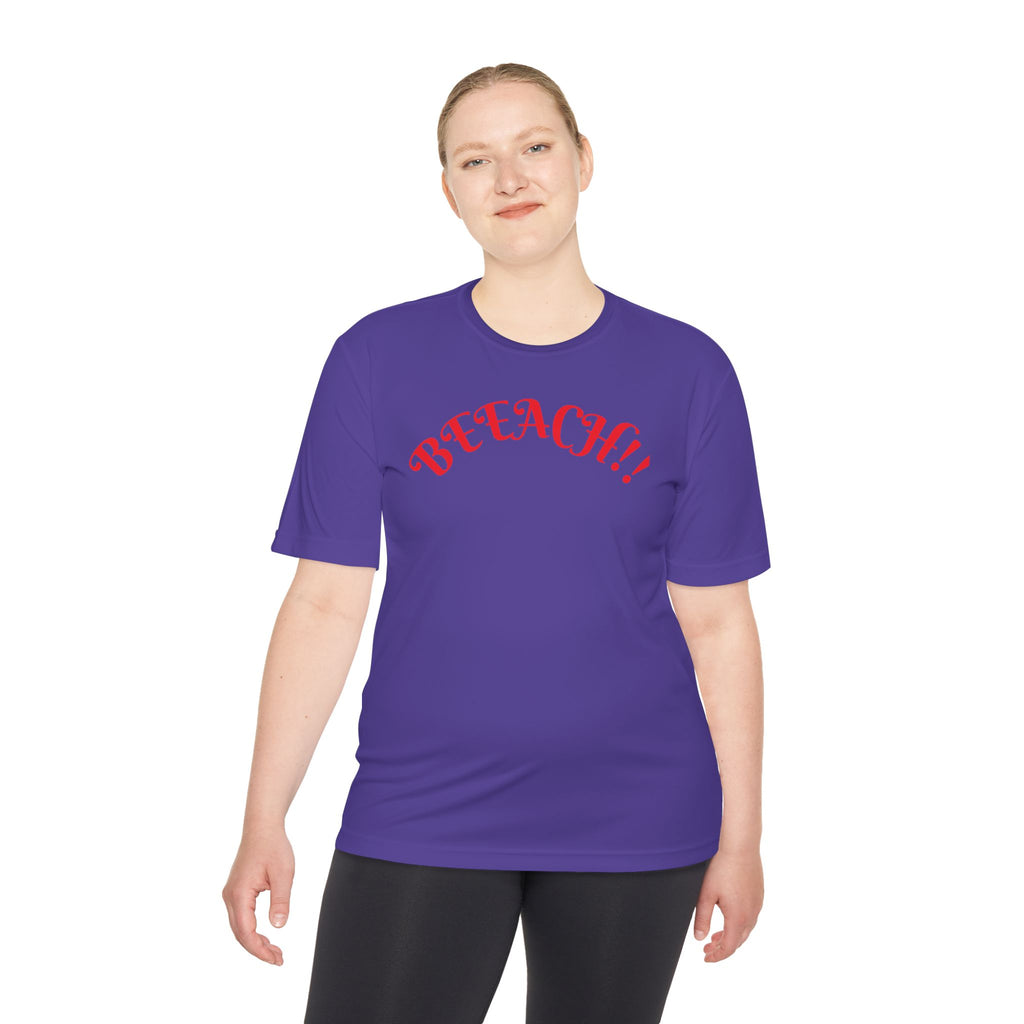 Beach Vibes Moisture-Wicking Tee — 'BEACH!!' Arch Logo