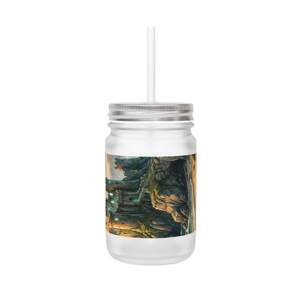 Enchanted Castle Mason Jar Tumbler - Fairy Tale Scenic Drink Jar with Straw