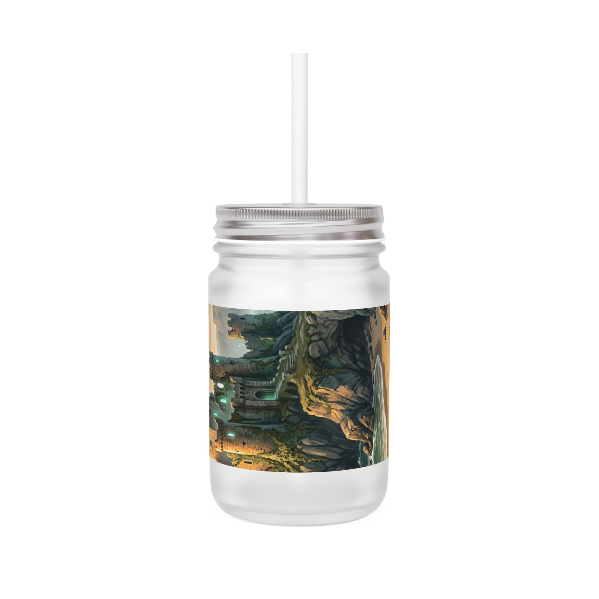 Enchanted Castle Mason Jar Tumbler - Fairy Tale Scenic Drink Jar with Straw