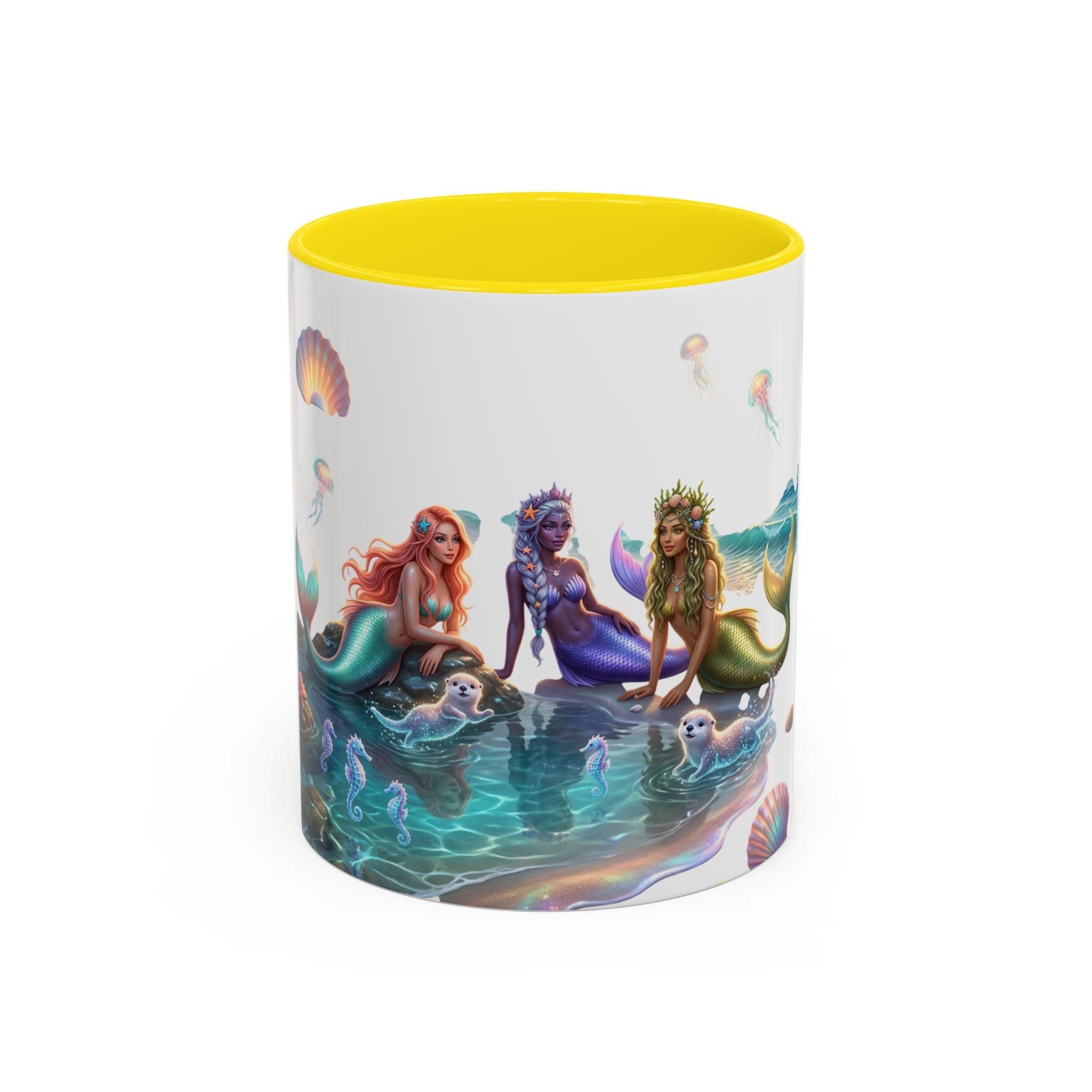 Mermaid Trio Accent Coffee Mug — Colorful Ocean Fantasy 11/15oz