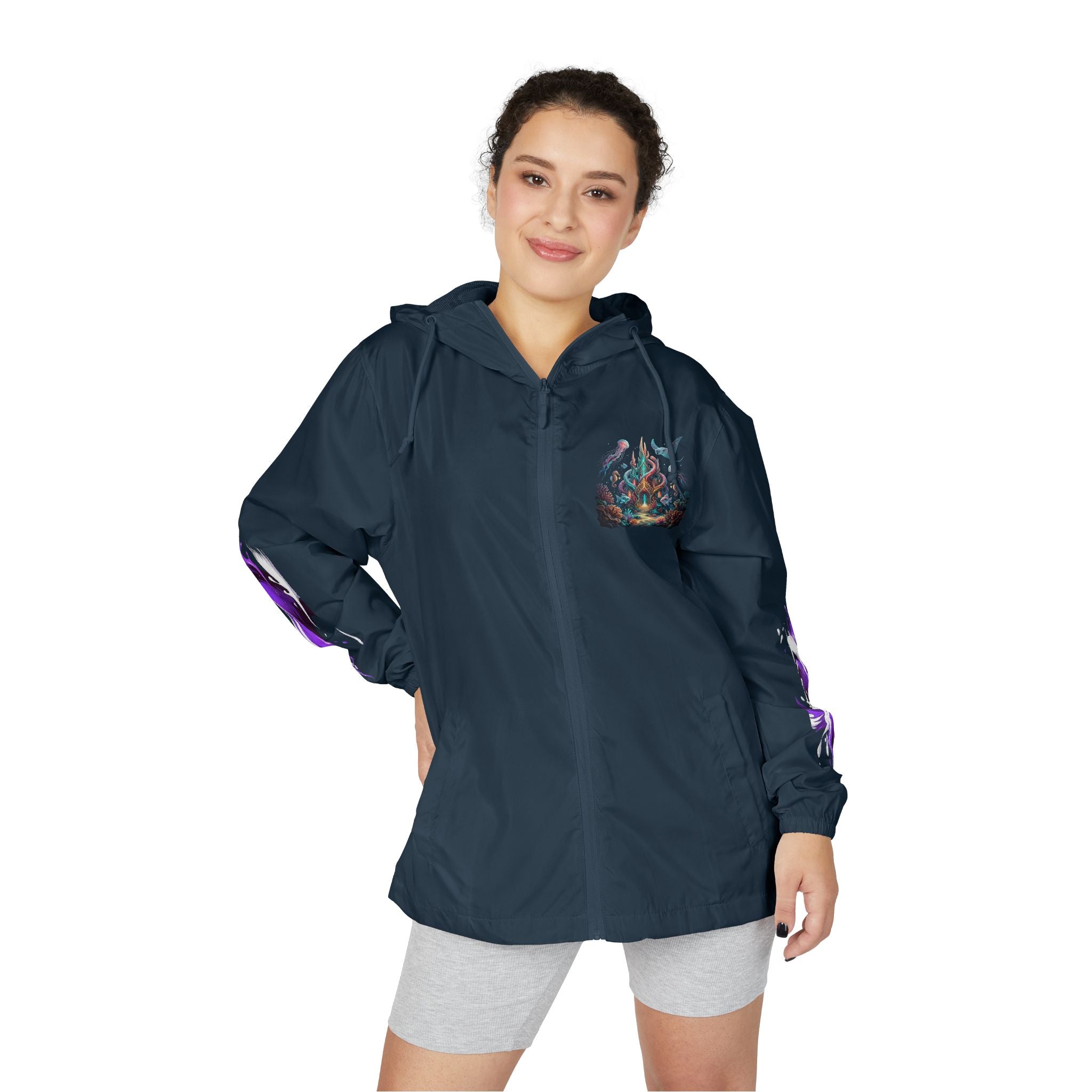 Windbreaker Jacket — Enchanted Coral Reef Print Hooded Shell