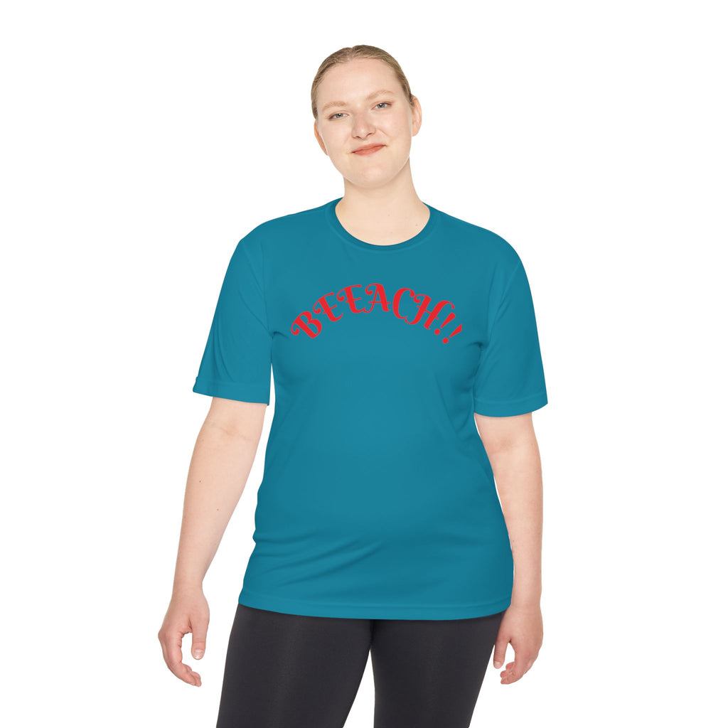 Beach Vibes Moisture-Wicking Tee — 'BEACH!!' Arch Logo