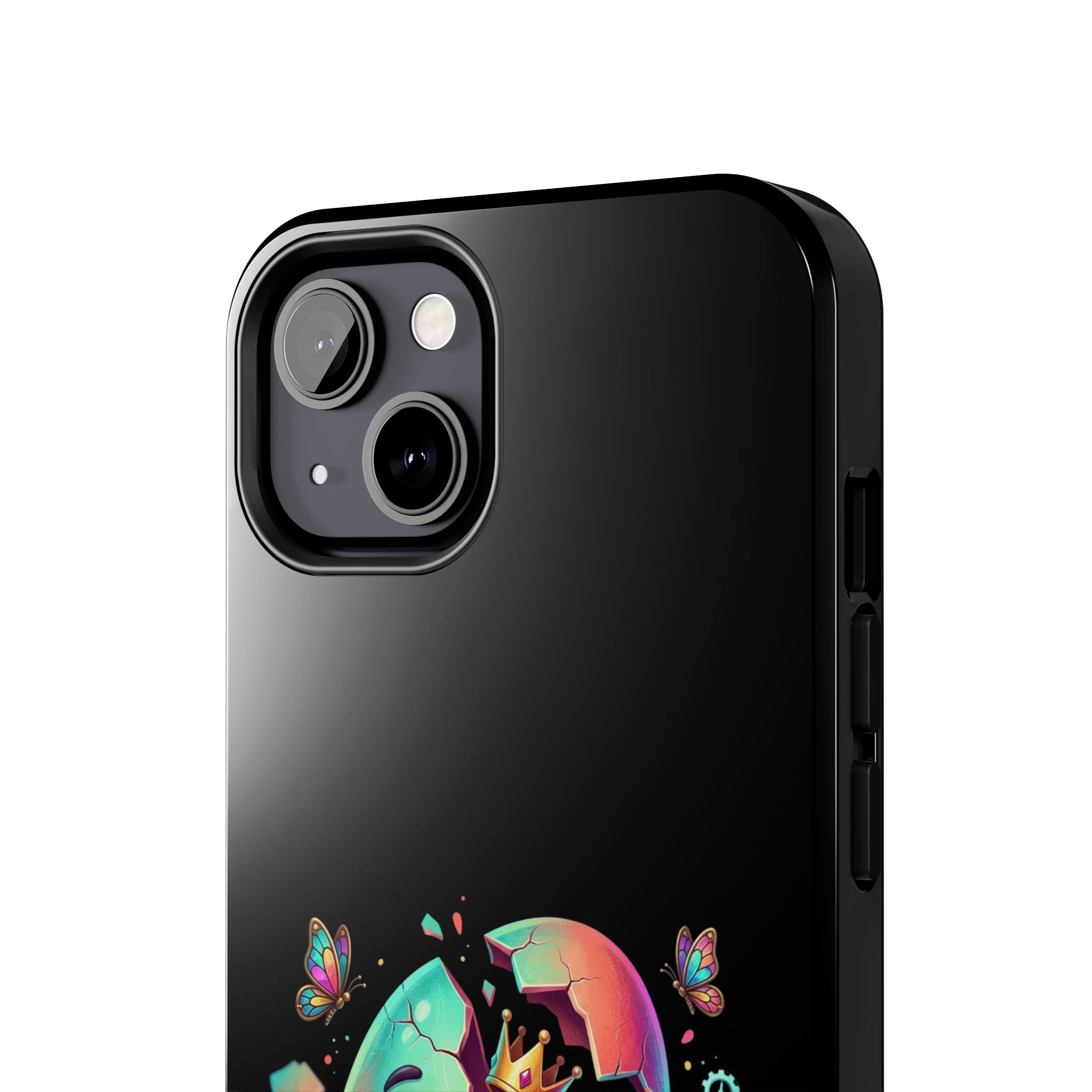 Hatchling Phone Case — Cute Neon Egg Character Holding Smartphone