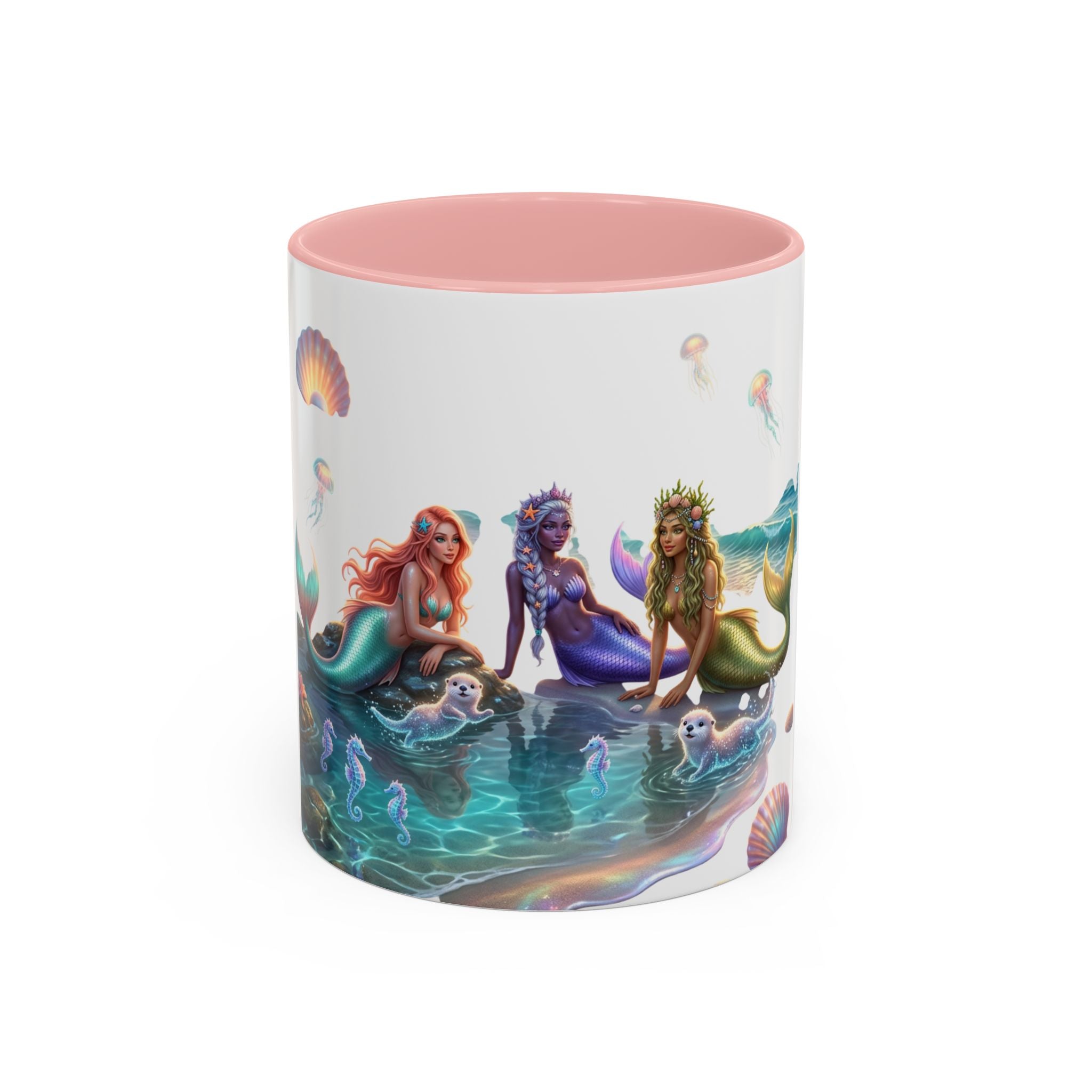 Mermaid Trio Accent Coffee Mug — Colorful Ocean Fantasy 11/15oz