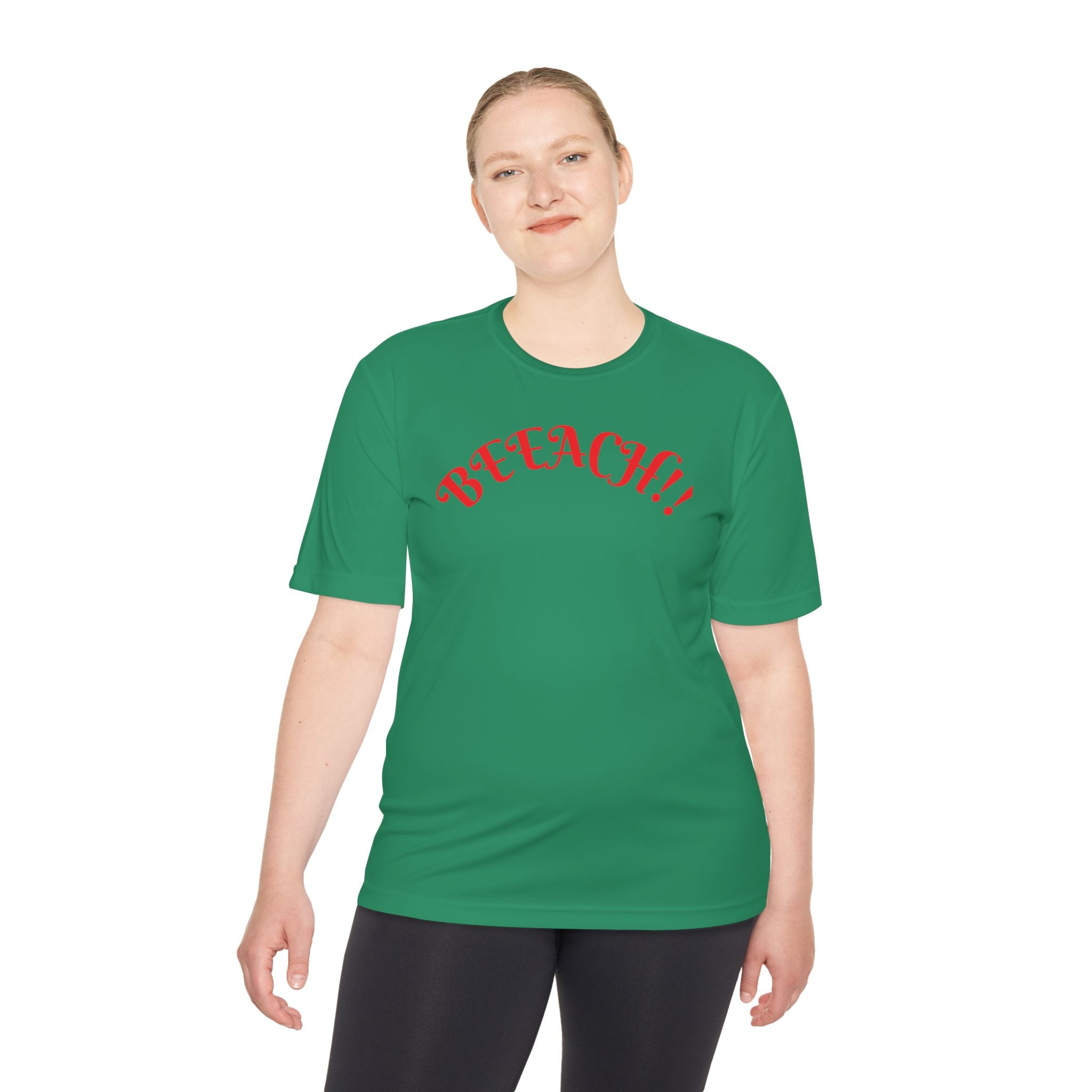 Beach Vibes Moisture-Wicking Tee — 'BEACH!!' Arch Logo