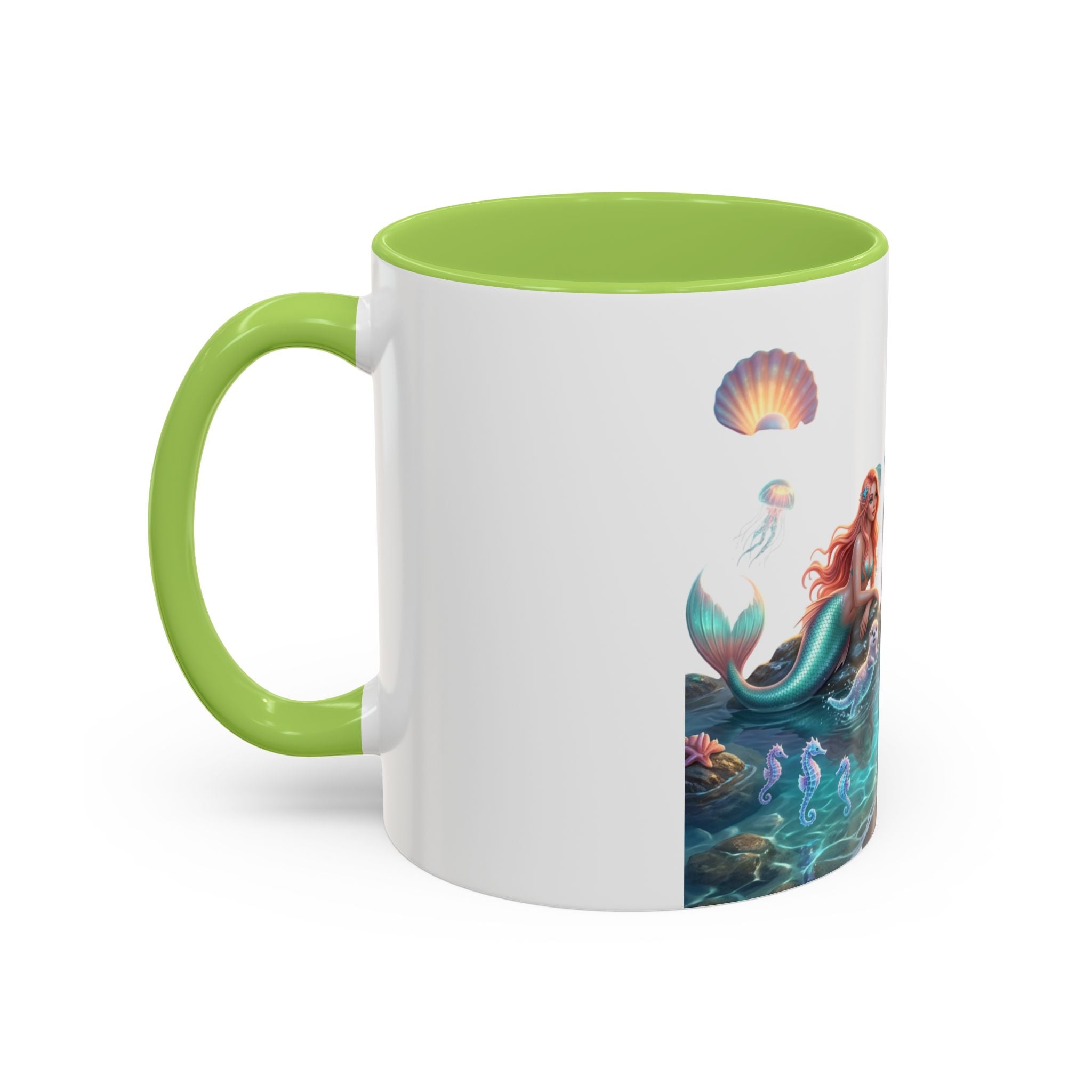 Mermaid Trio Accent Coffee Mug — Colorful Ocean Fantasy 11/15oz
