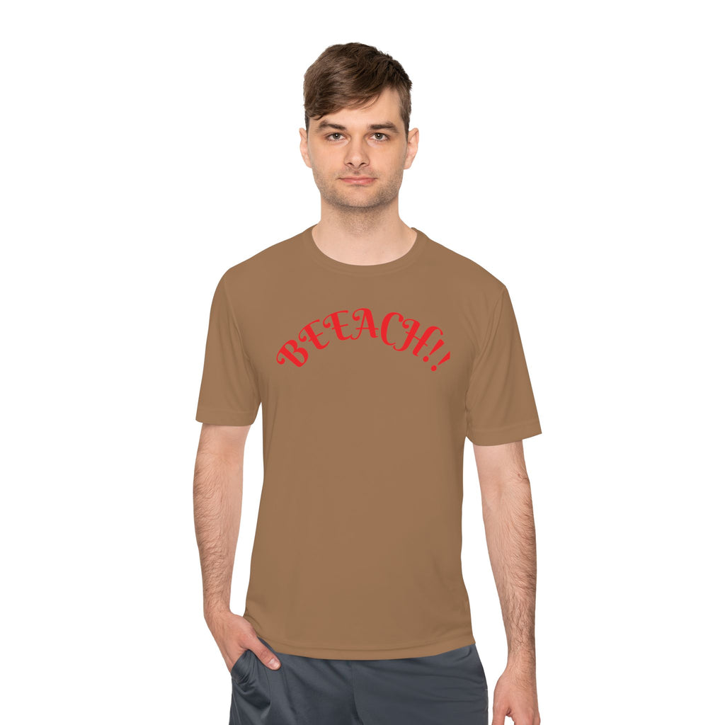 Beach Vibes Moisture-Wicking Tee — 'BEACH!!' Arch Logo