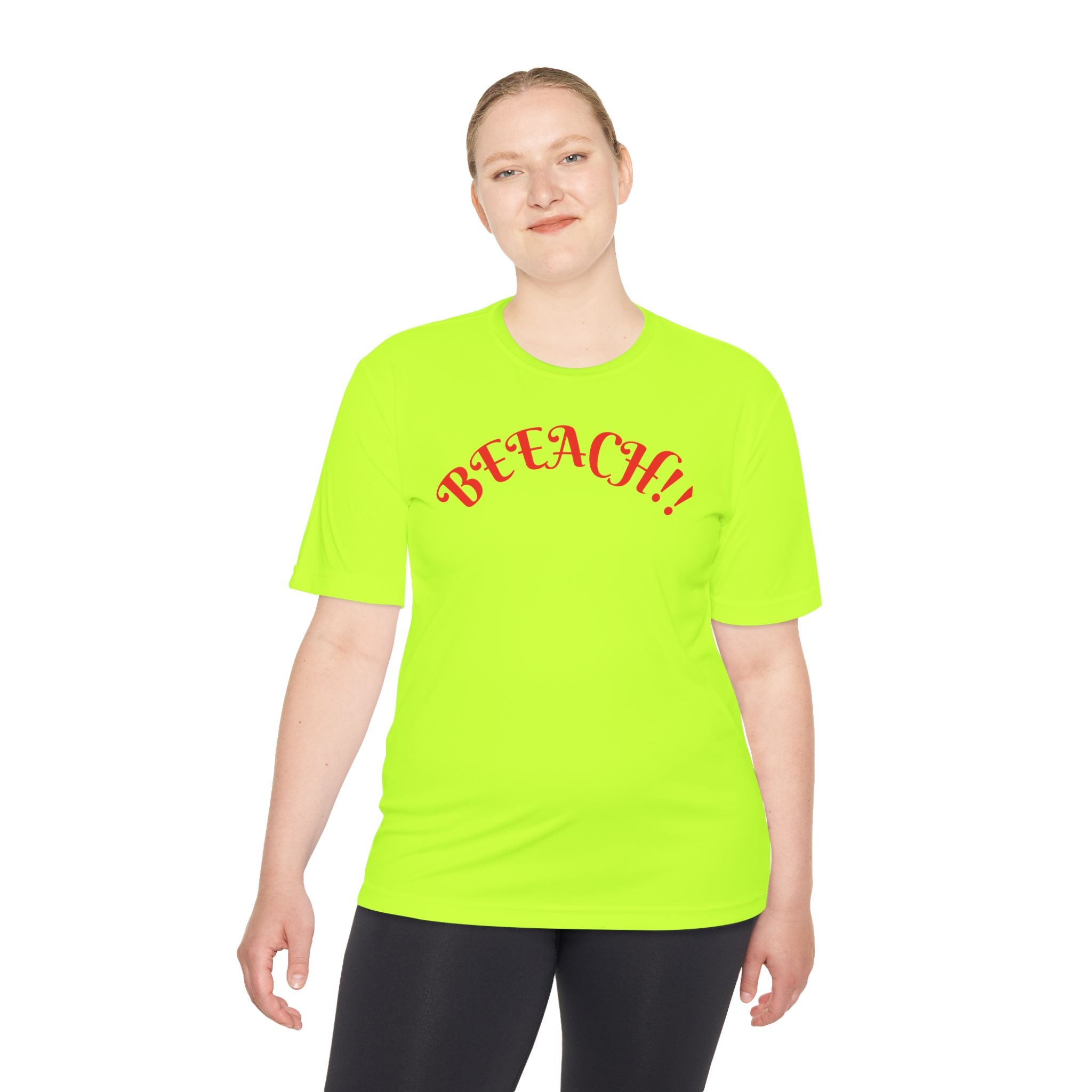 Beach Vibes Moisture-Wicking Tee — 'BEACH!!' Arch Logo