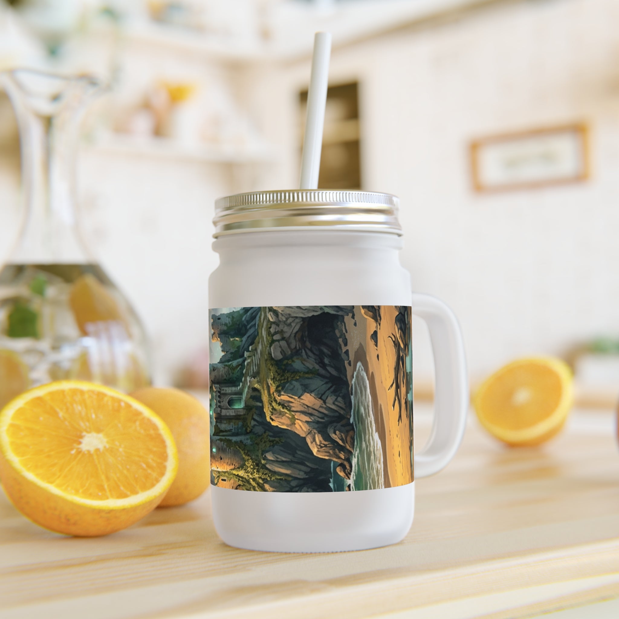 Enchanted Castle Mason Jar Tumbler - Fairy Tale Scenic Drink Jar with Straw