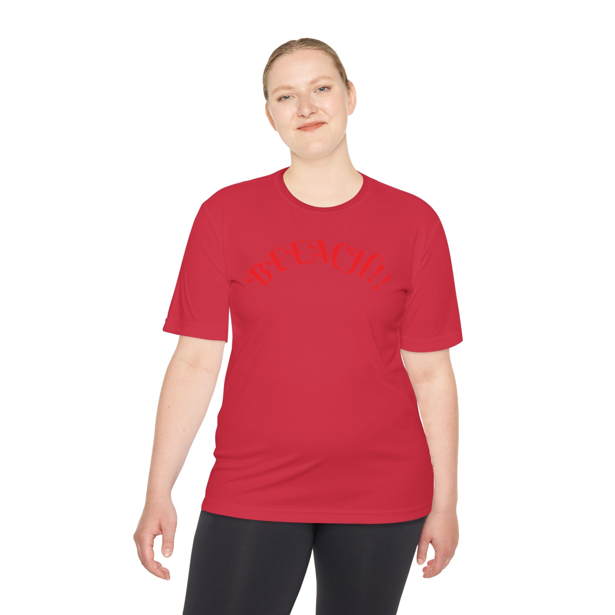 Beach Vibes Moisture-Wicking Tee — 'BEACH!!' Arch Logo