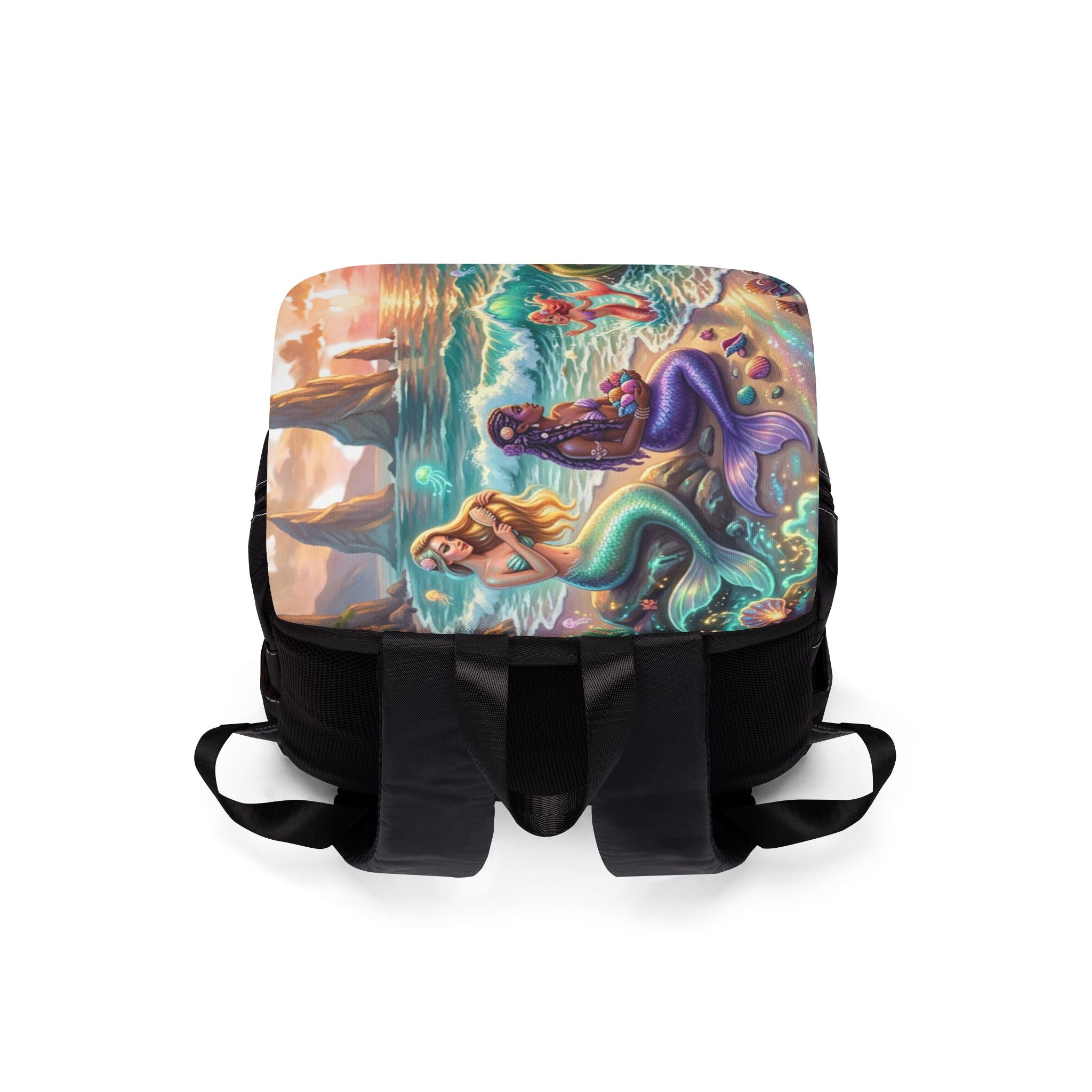 Mermaid Beach Scene Backpack — Colorful Ocean Print Shoulder Bag
