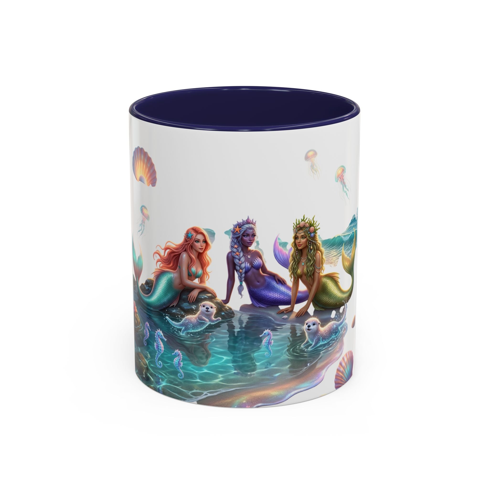 Mermaid Trio Accent Coffee Mug — Colorful Ocean Fantasy 11/15oz