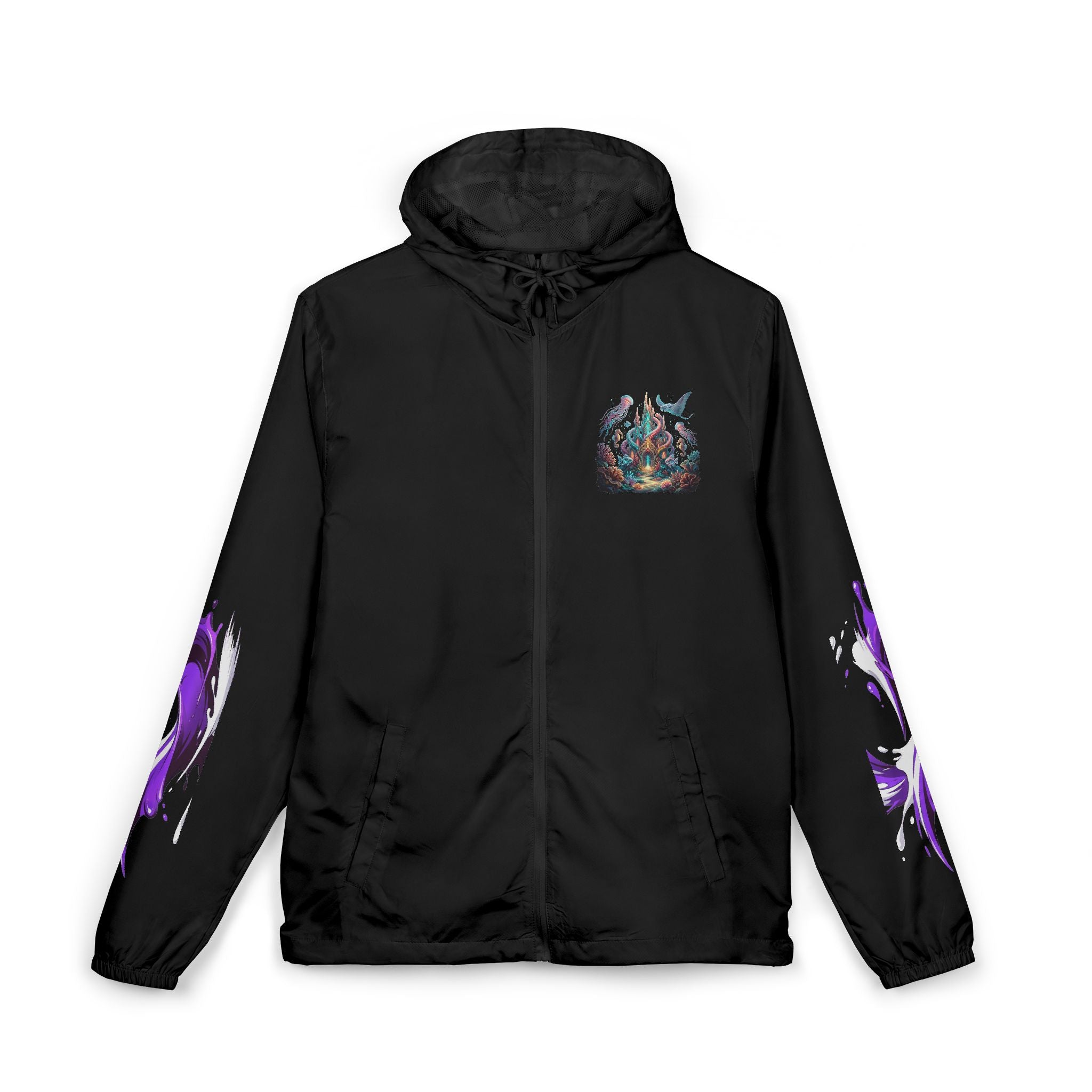 Windbreaker Jacket — Enchanted Coral Reef Print Hooded Shell
