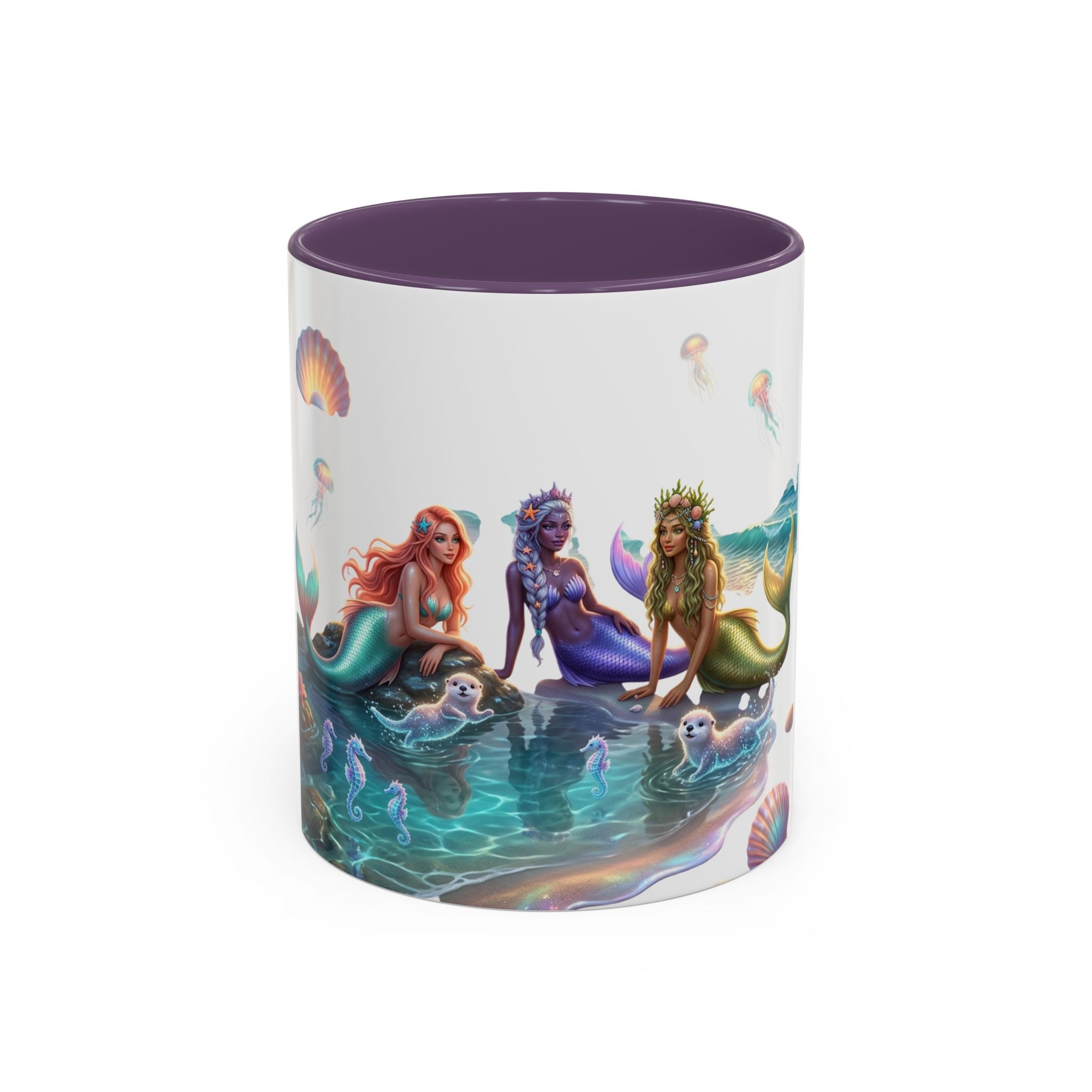 Mermaid Trio Accent Coffee Mug — Colorful Ocean Fantasy 11/15oz
