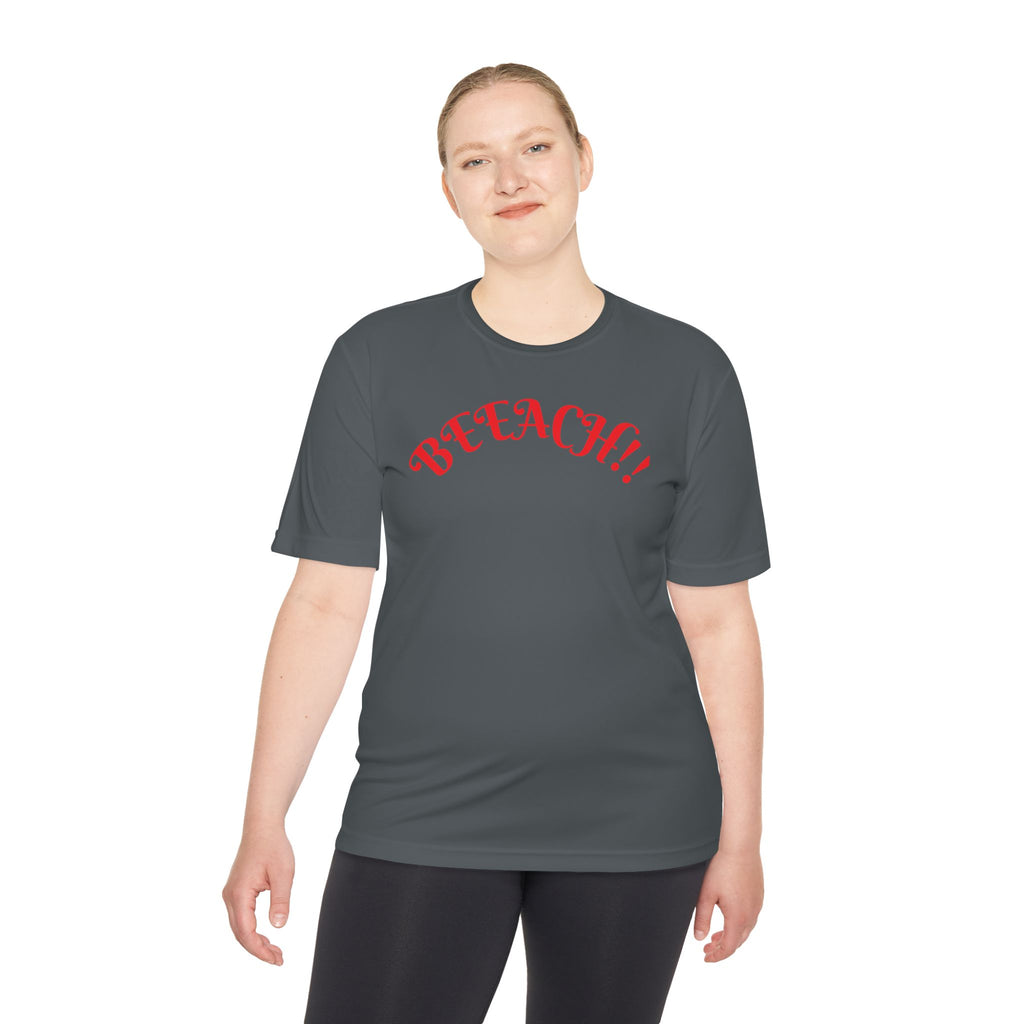 Beach Vibes Moisture-Wicking Tee — 'BEACH!!' Arch Logo