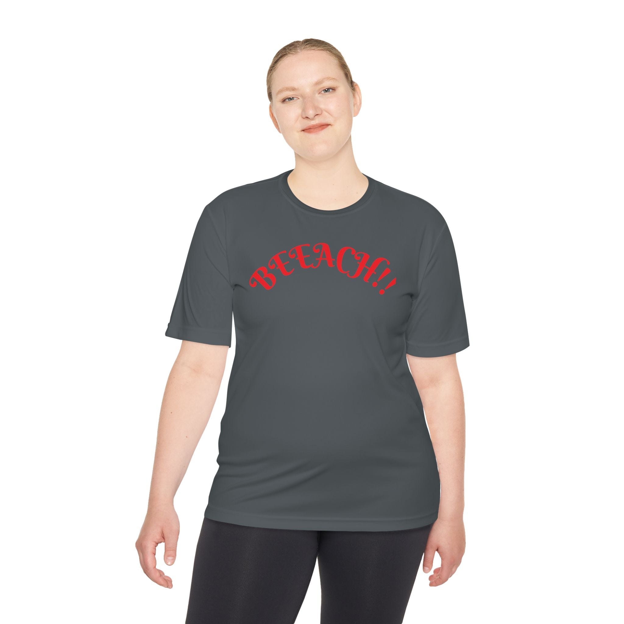 Beach Vibes Moisture-Wicking Tee — 'BEACH!!' Arch Logo