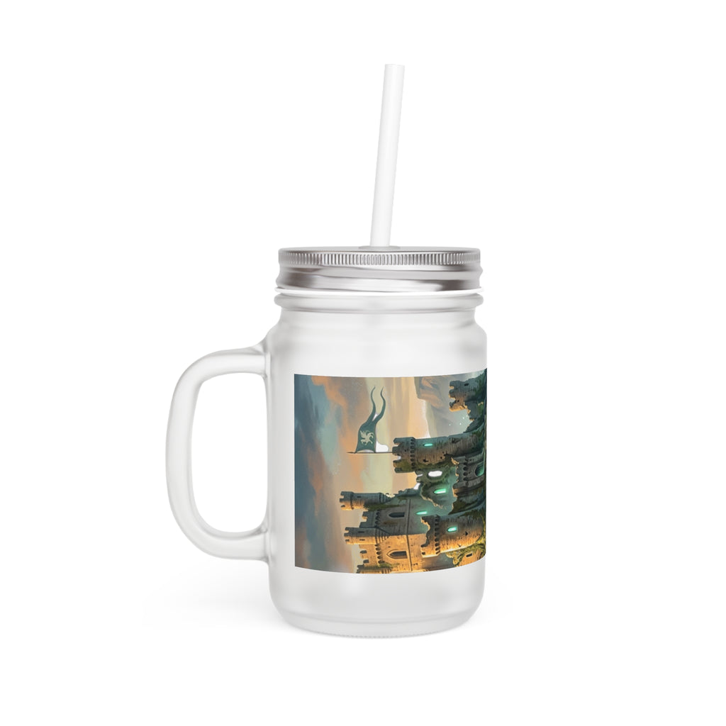 Enchanted Castle Mason Jar Tumbler - Fairy Tale Scenic Drink Jar with Straw
