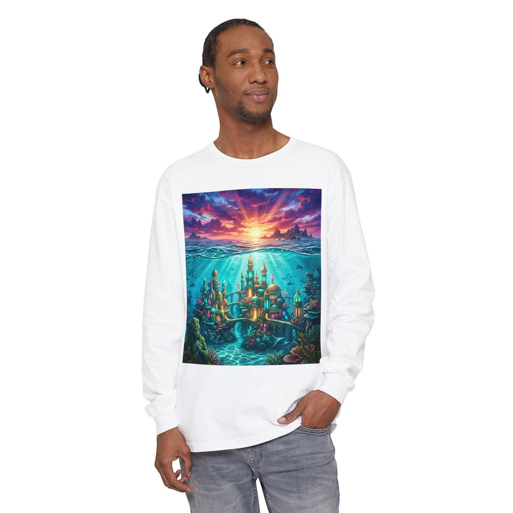 Underwater Fantasy City Long Sleeve Tee — Sunset Atlantis Graphic Shirt