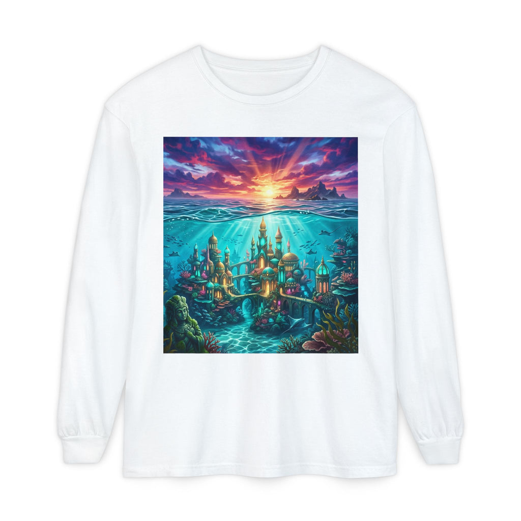Underwater Fantasy City Long Sleeve Tee — Sunset Atlantis Graphic Shirt