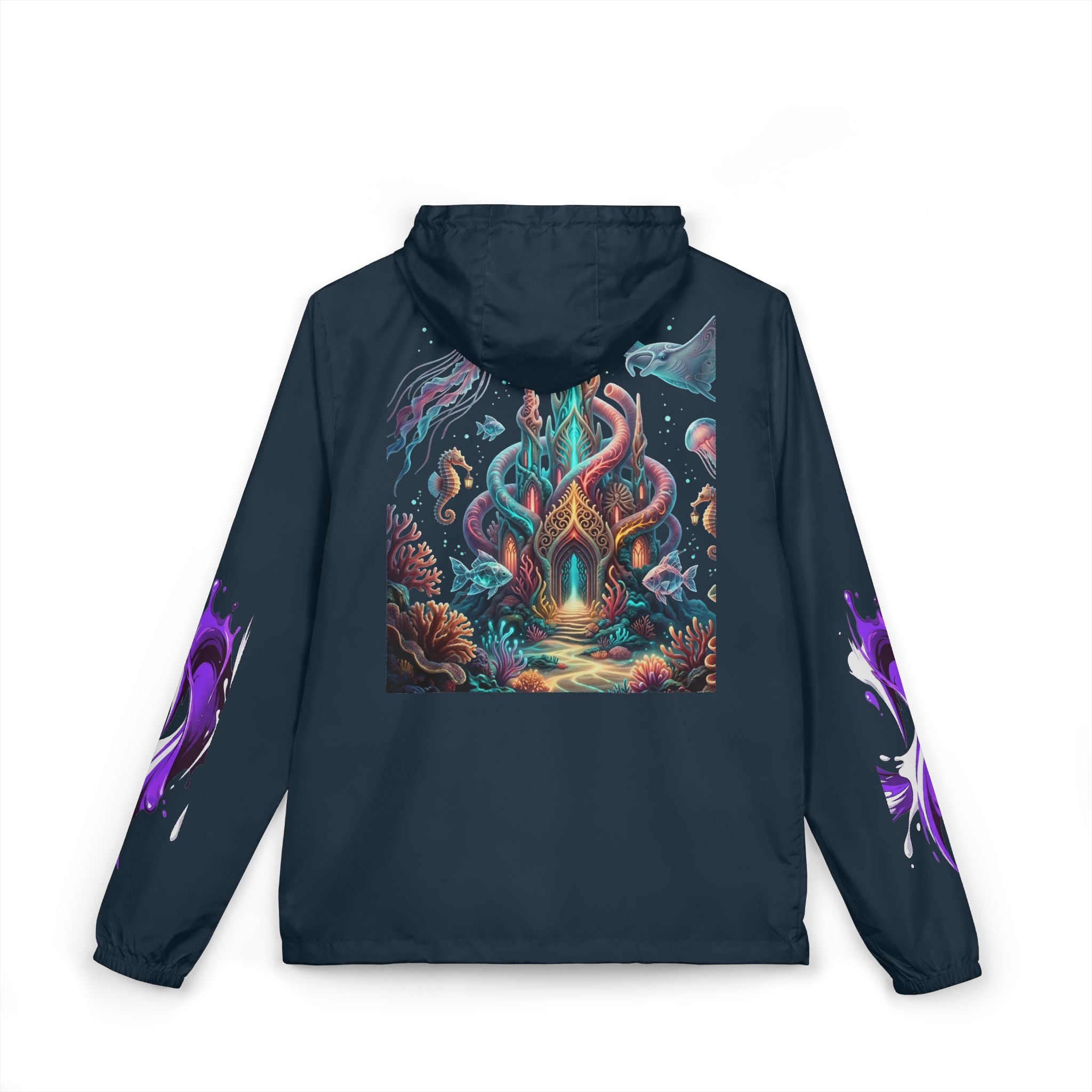 Windbreaker Jacket — Enchanted Coral Reef Print Hooded Shell
