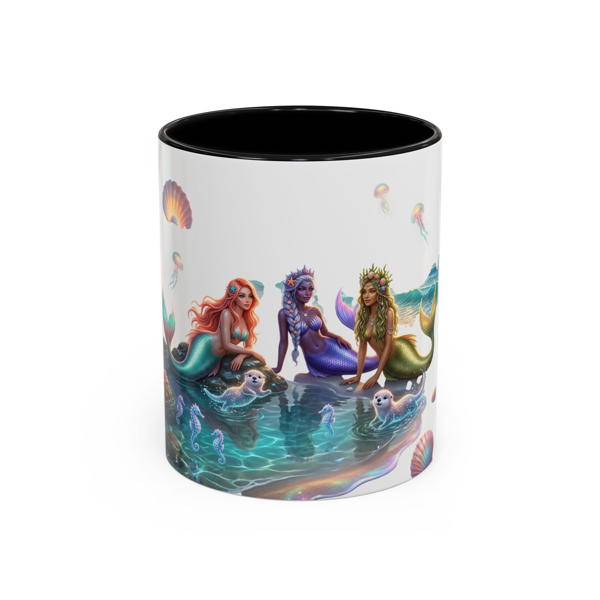 Mermaid Trio Accent Coffee Mug — Colorful Ocean Fantasy 11/15oz