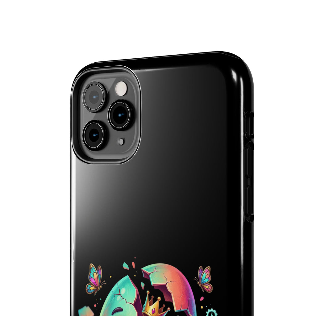 Hatchling Phone Case — Cute Neon Egg Character Holding Smartphone