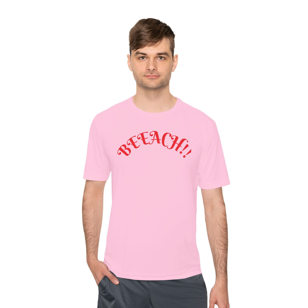 Beach Vibes Moisture-Wicking Tee — 'BEACH!!' Arch Logo