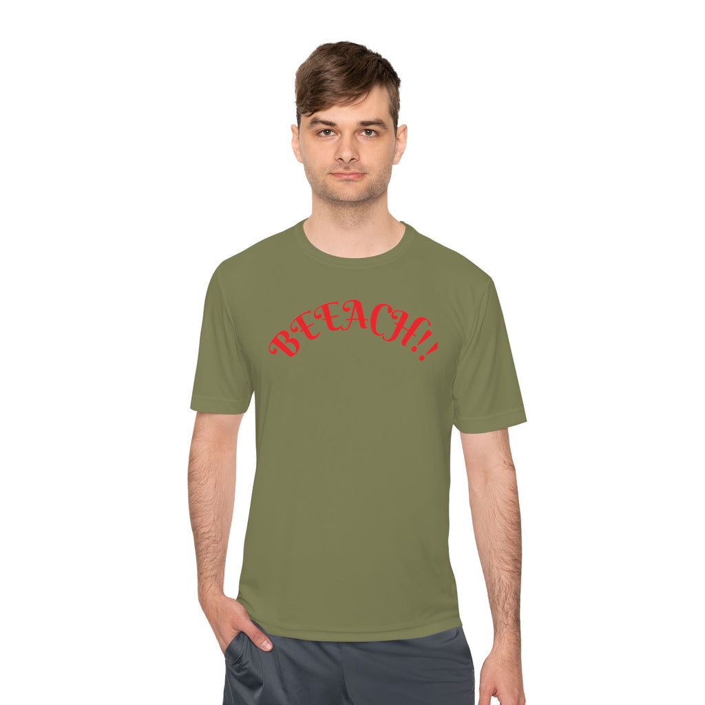Beach Vibes Moisture-Wicking Tee — 'BEACH!!' Arch Logo
