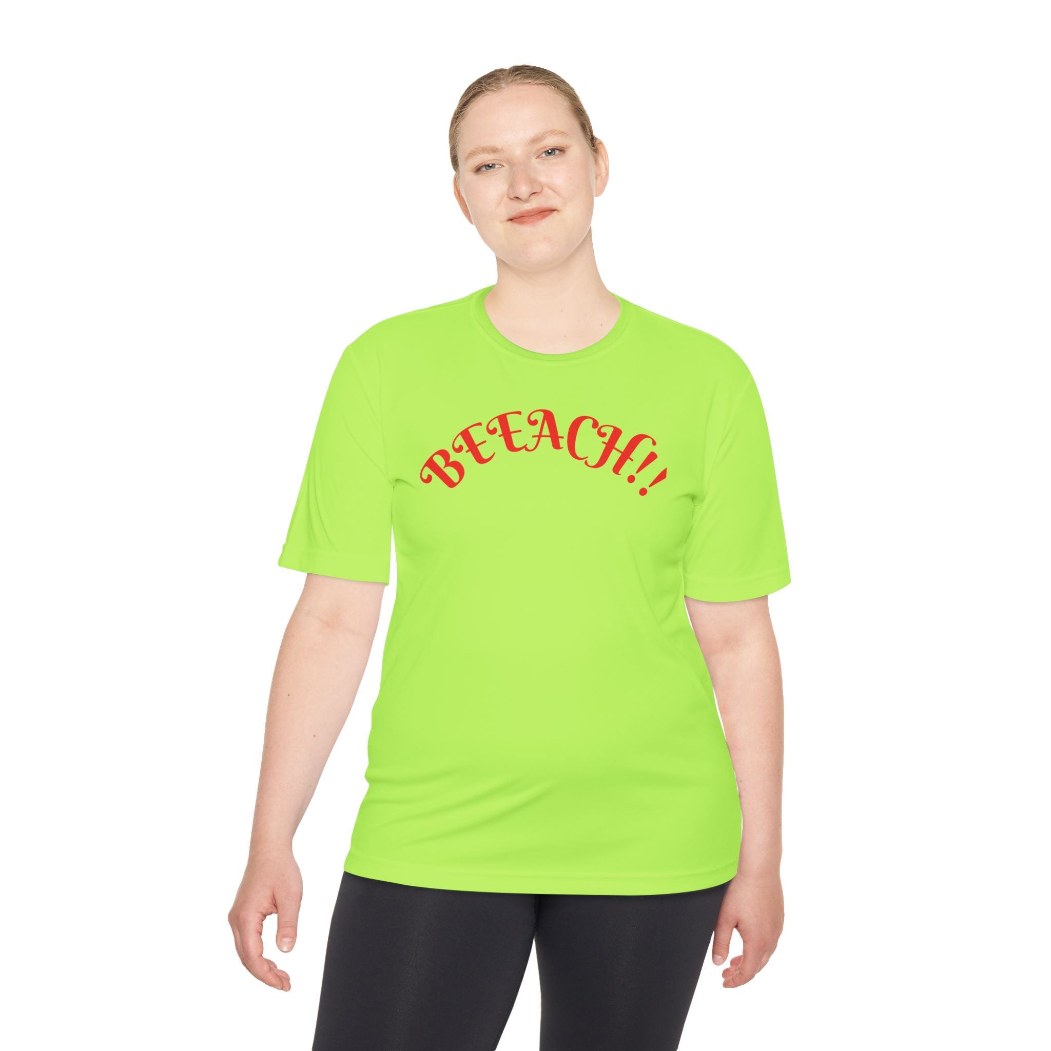 Beach Vibes Moisture-Wicking Tee — 'BEACH!!' Arch Logo