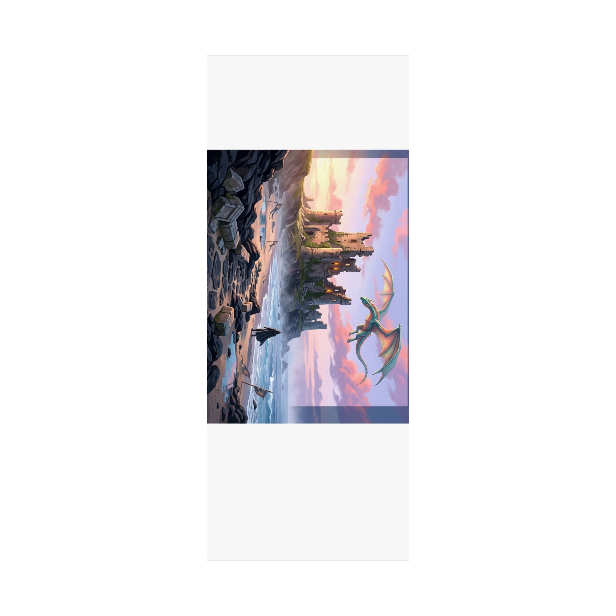 Dragon Sunset Matte Vertical Poster — Fantasy Castle Wall Art