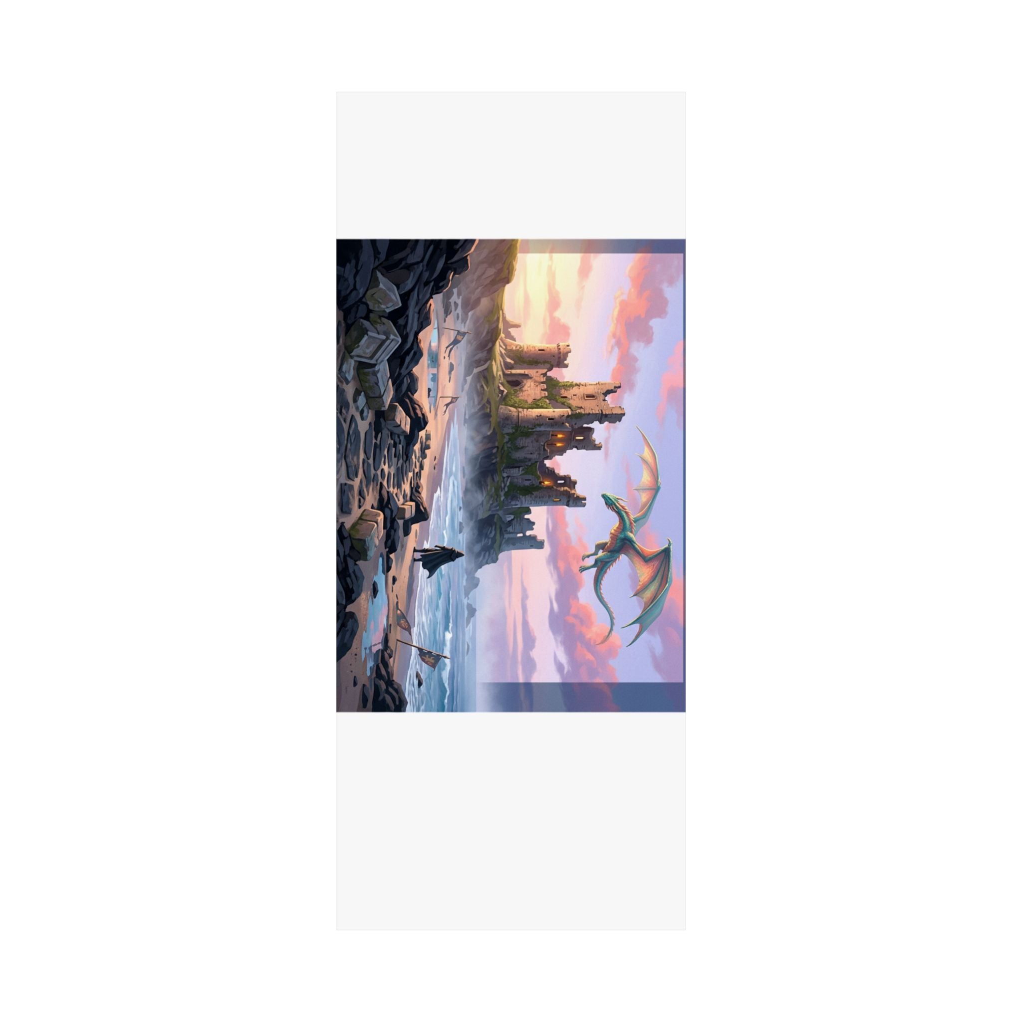 Dragon Sunset Matte Vertical Poster — Fantasy Castle Wall Art