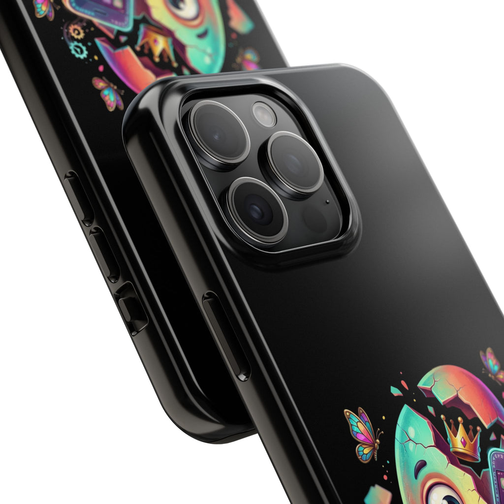 Hatchling Phone Case — Cute Neon Egg Character Holding Smartphone