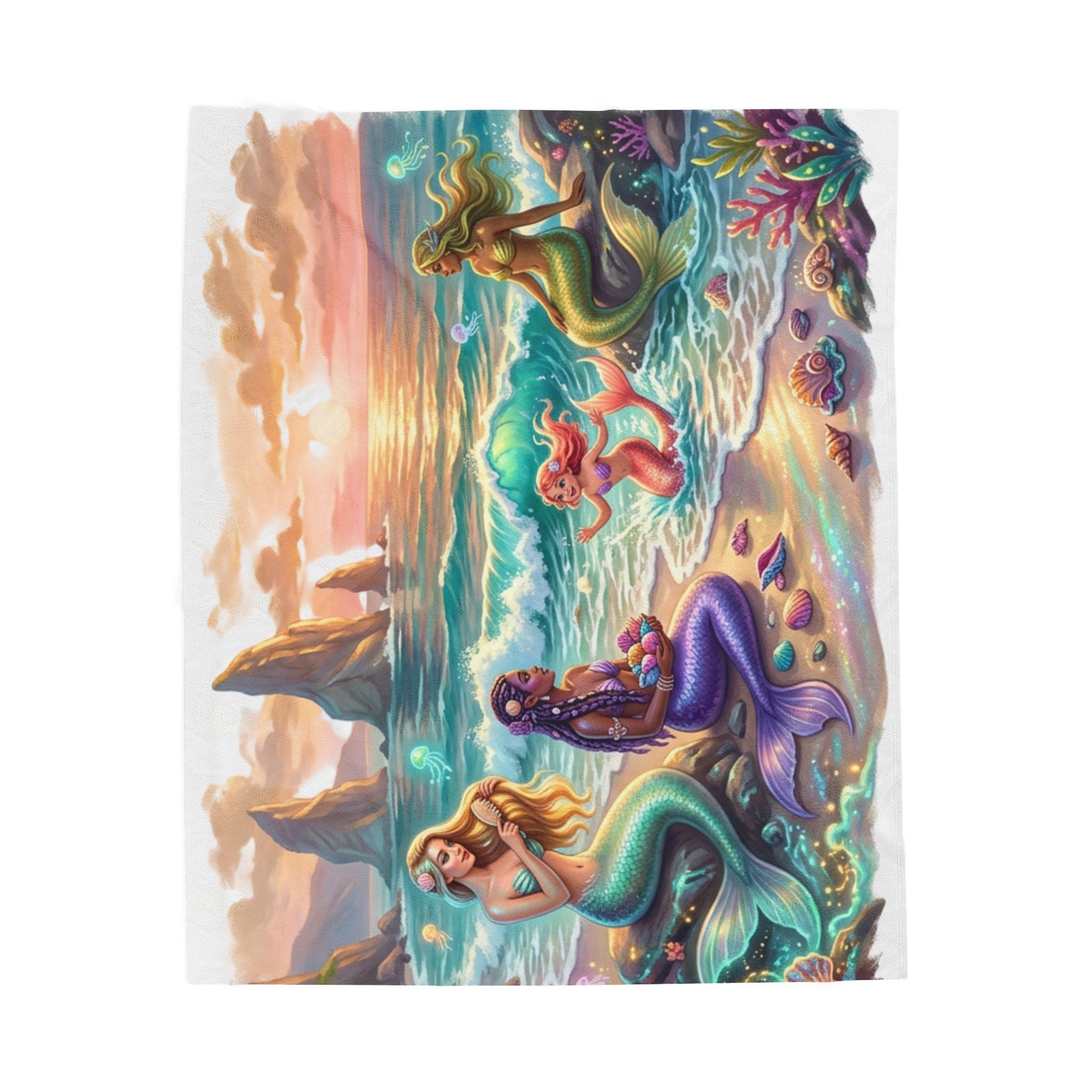 Mermaid Sunset Velveteen Plush Blanket — Cozy Beach Fantasy Throw