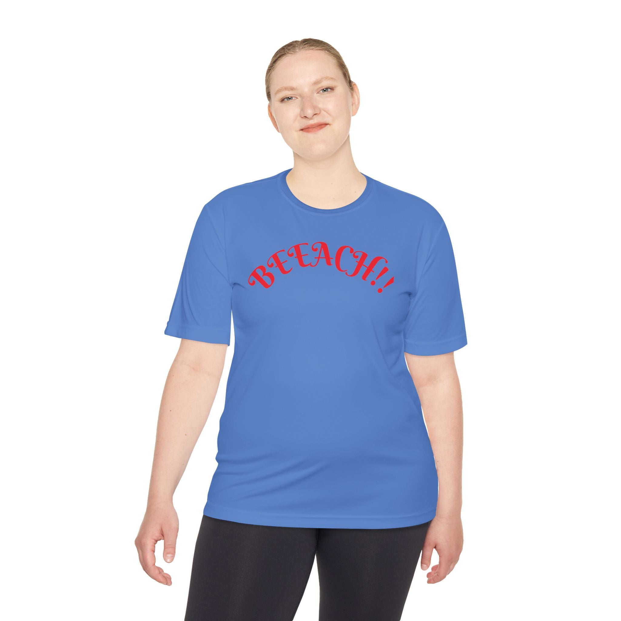 Beach Vibes Moisture-Wicking Tee — 'BEACH!!' Arch Logo