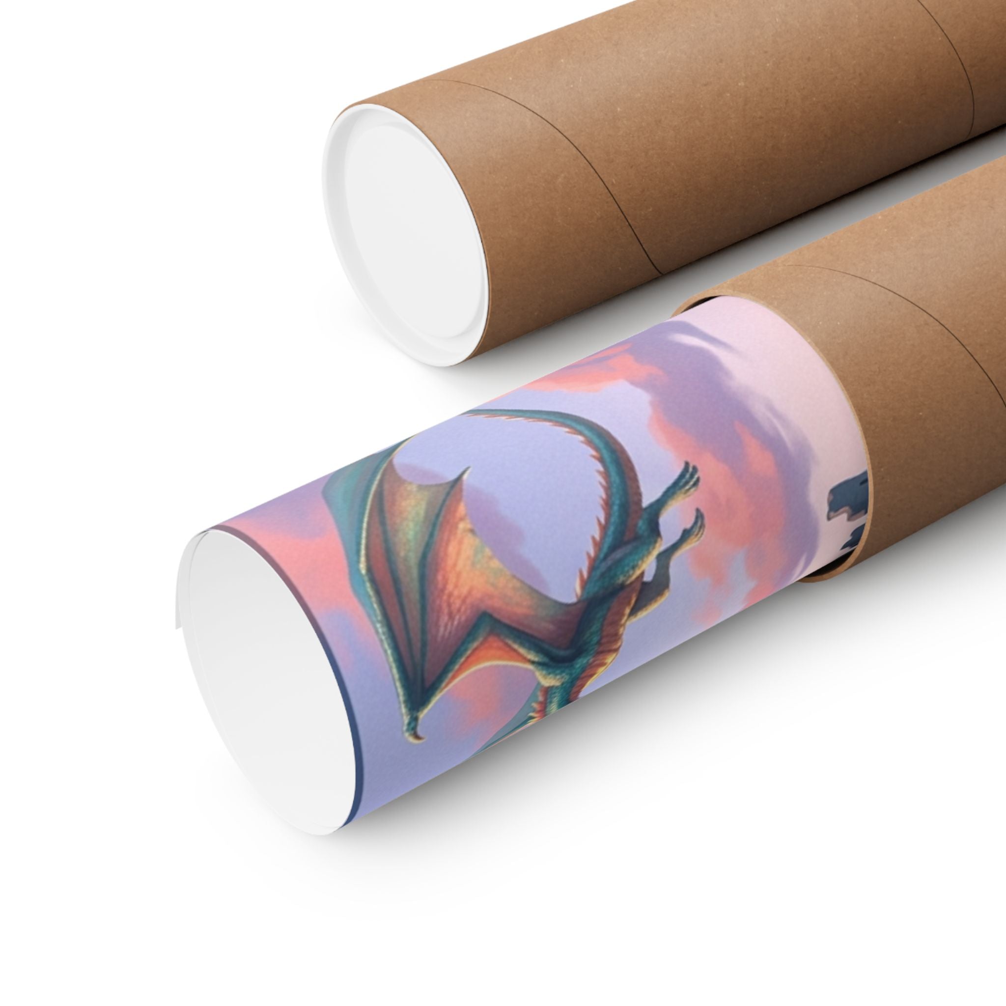 Dragon Sunset Matte Vertical Poster — Fantasy Castle Wall Art