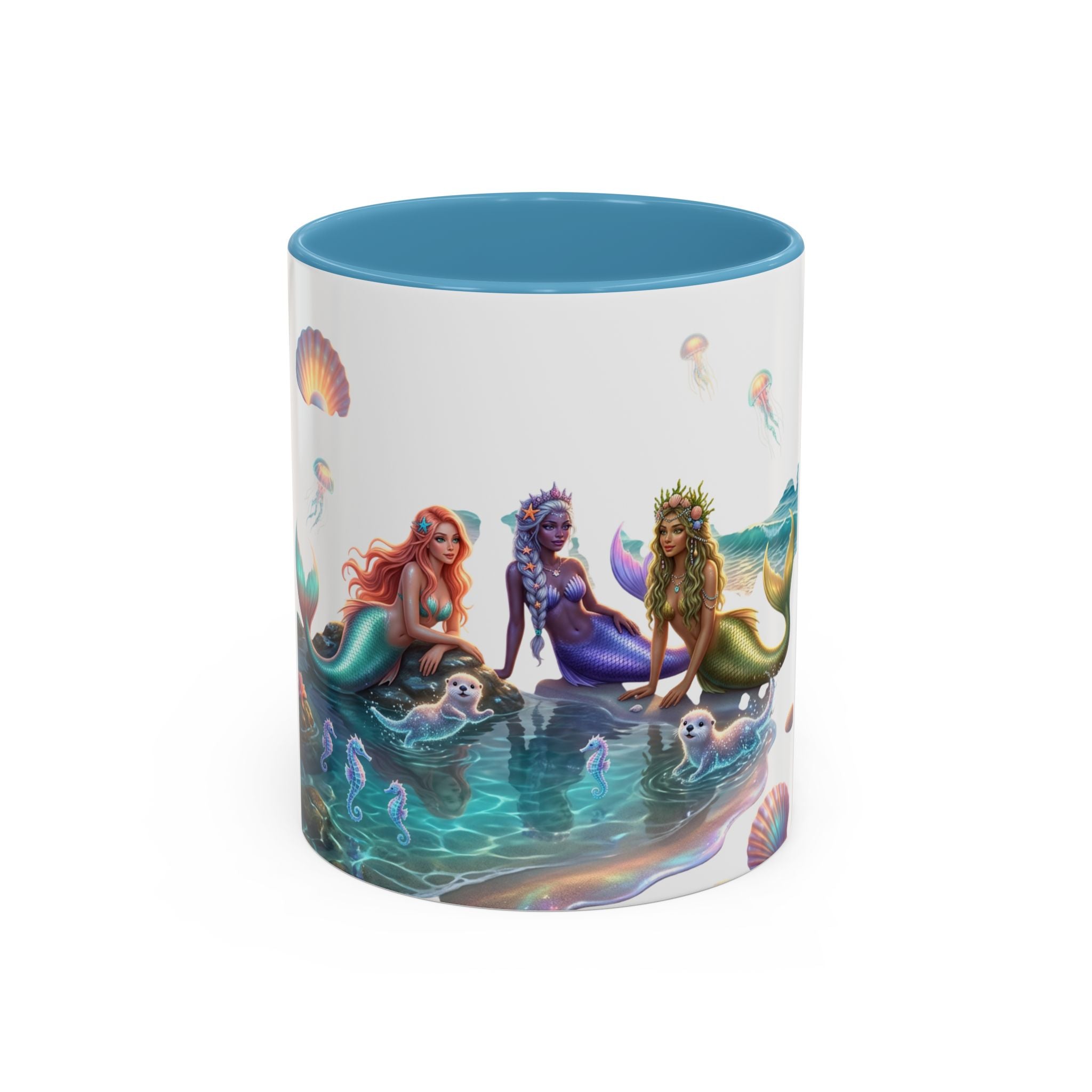 Mermaid Trio Accent Coffee Mug — Colorful Ocean Fantasy 11/15oz