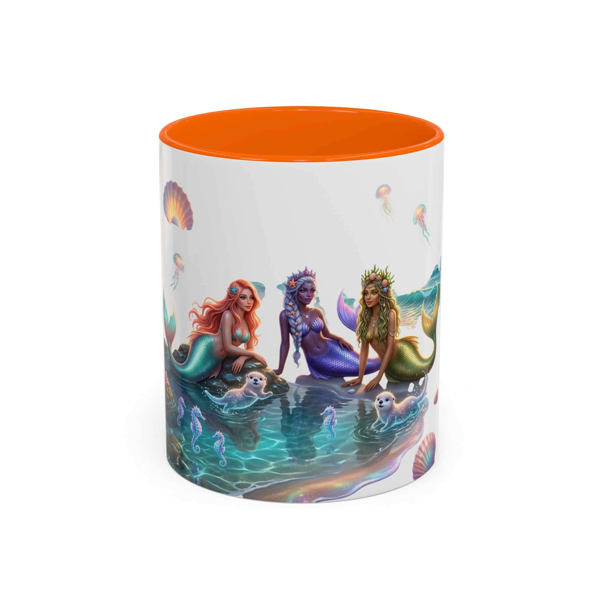 Mermaid Trio Accent Coffee Mug — Colorful Ocean Fantasy 11/15oz