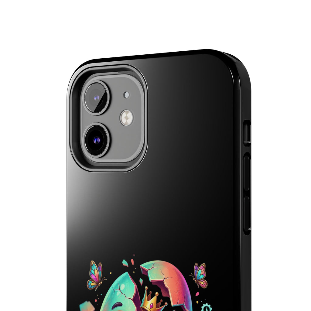Hatchling Phone Case — Cute Neon Egg Character Holding Smartphone
