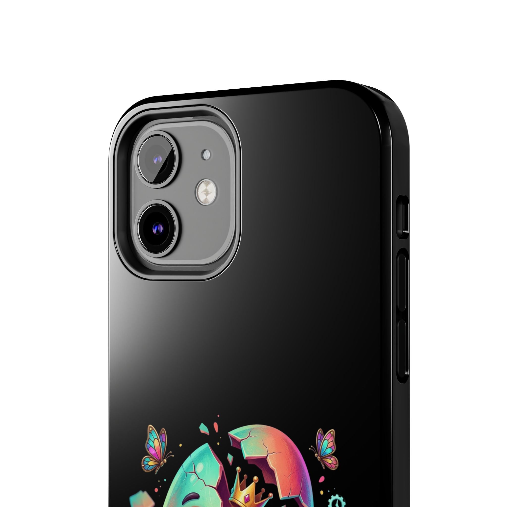 Hatchling Phone Case — Cute Neon Egg Character Holding Smartphone