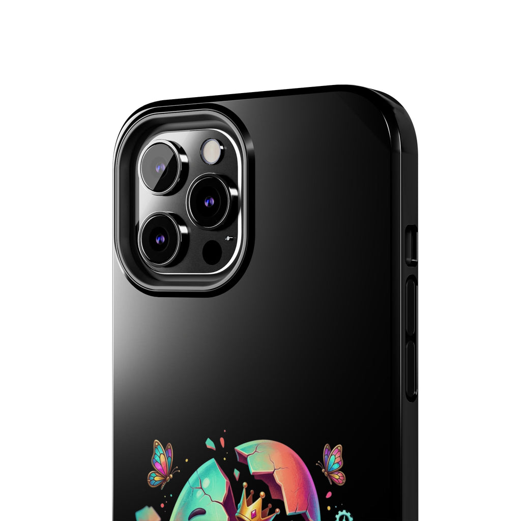 Hatchling Phone Case — Cute Neon Egg Character Holding Smartphone