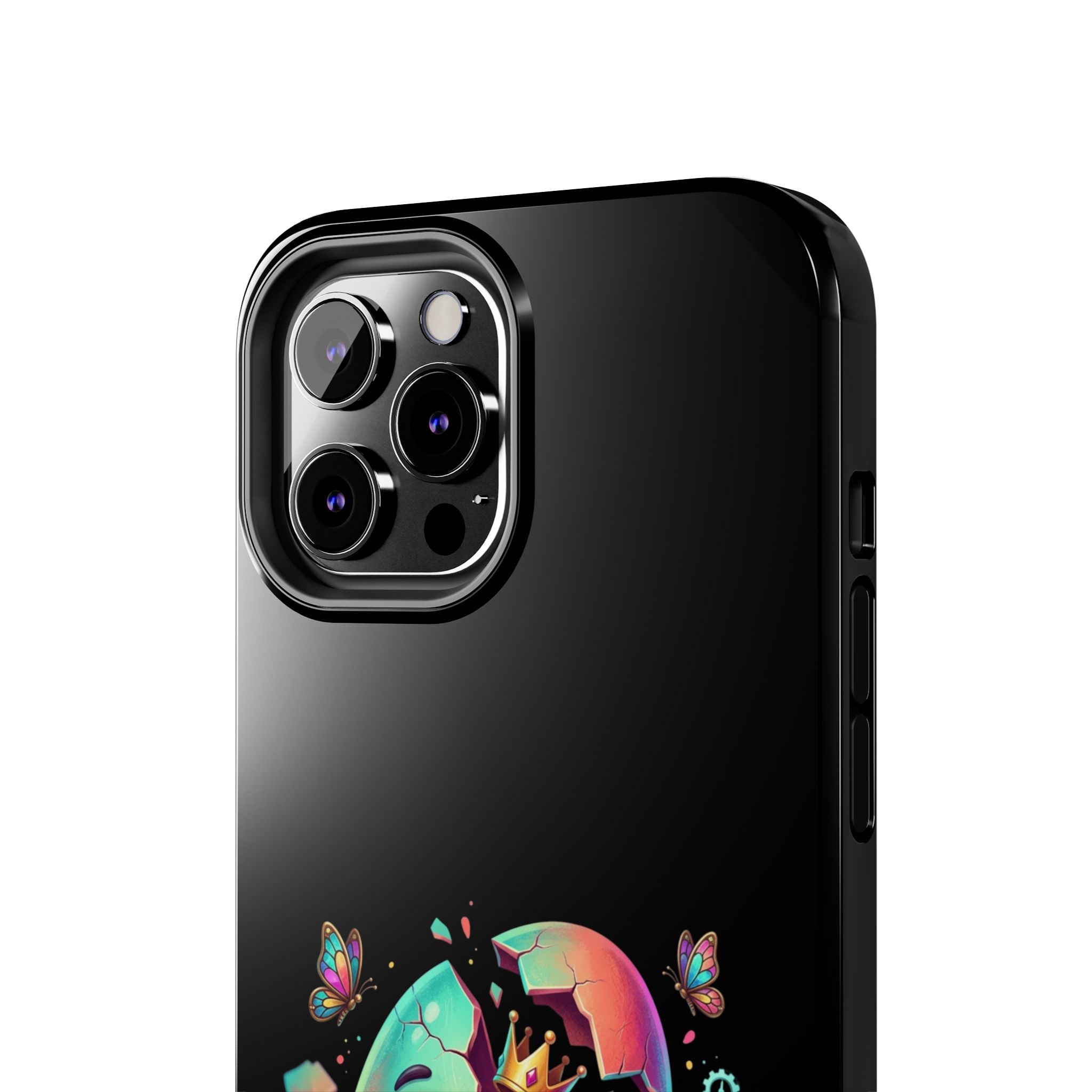Hatchling Phone Case — Cute Neon Egg Character Holding Smartphone