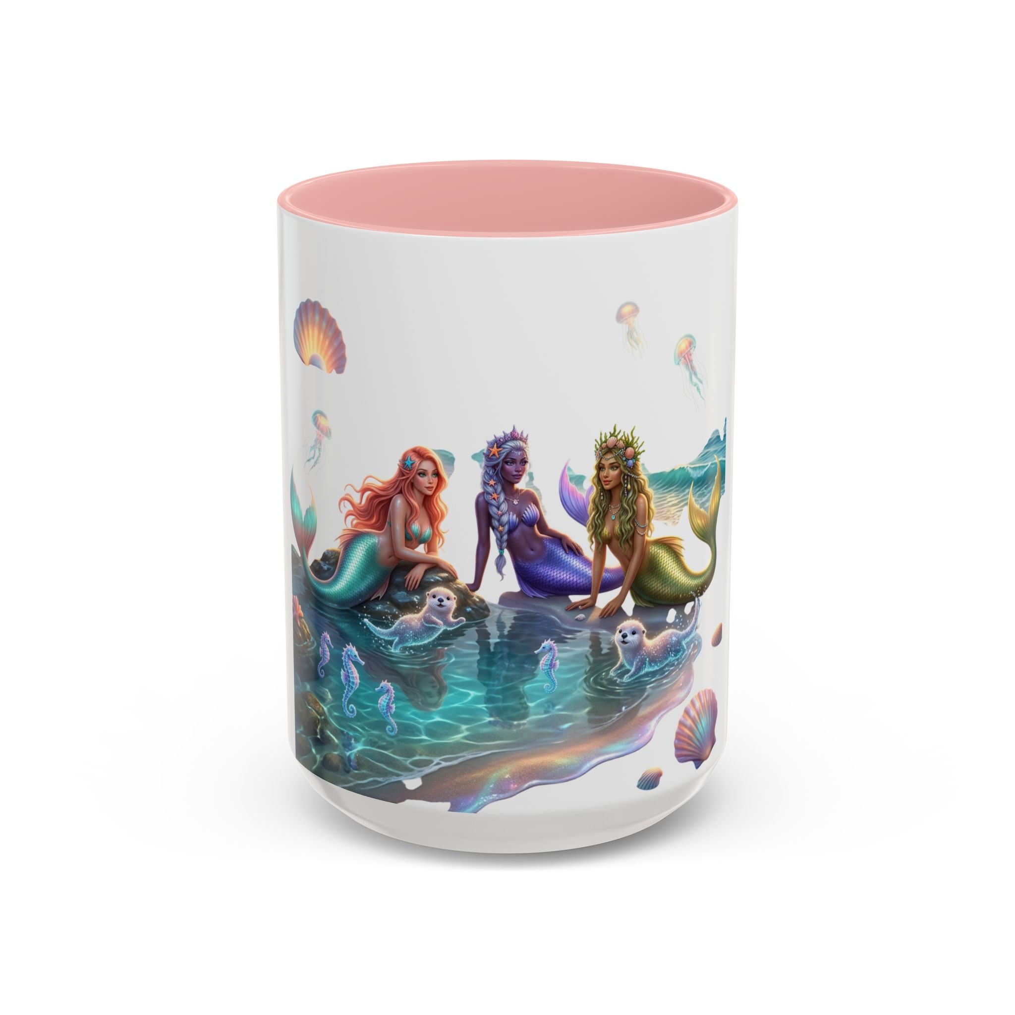 Mermaid Trio Accent Coffee Mug — Colorful Ocean Fantasy 11/15oz