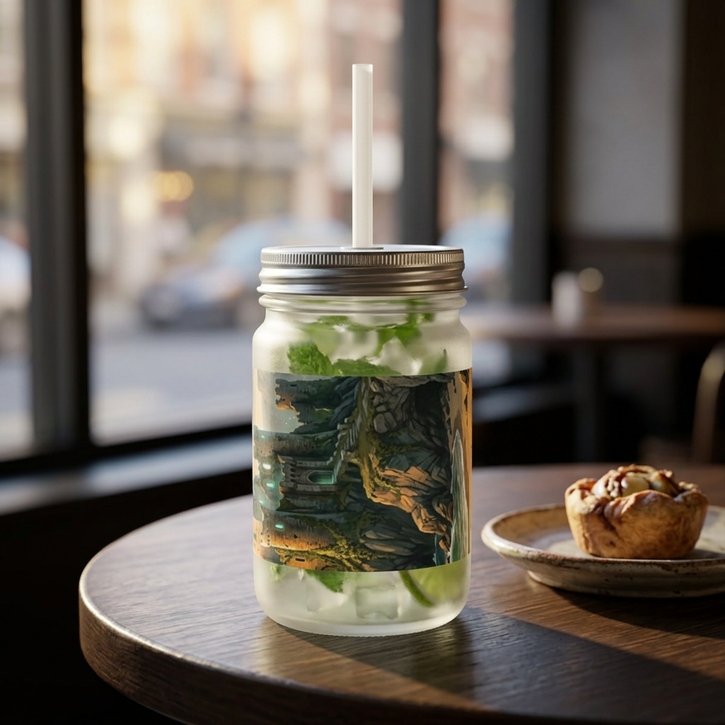 Enchanted Castle Mason Jar Tumbler - Fairy Tale Scenic Drink Jar with Straw